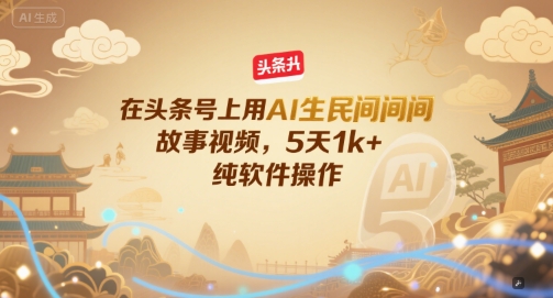 在头条号上用AI生民间故事视频，5天1k+，纯软件操作-21资源库