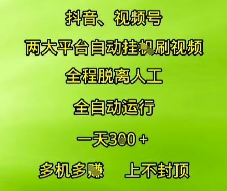 抖音视频号两大平台自动运行，全程脱离人工，自动获取收益，一天3张+，多机多挣，上不封顶【揭秘】-21资源库