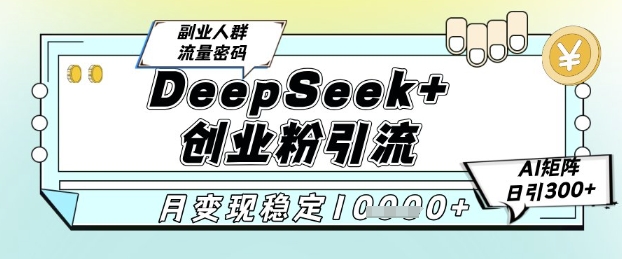 DeepSeek+创业粉精准引流，全新分享课4.0玩法，AI矩阵日引300+，多种变现方式，稳定月入1W-21资源库