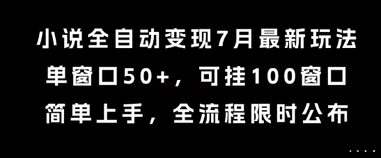 小说全自动变现7月玩法，单窗口50+，可挂100窗口，简单上手，全流程限时公布【揭秘】-21资源库