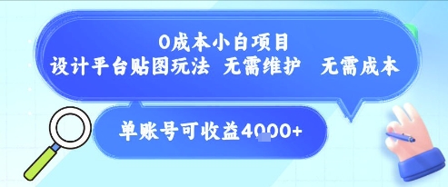 0成本小白项目，设计平台贴图玩法，无需维护，无需成本，单账号单月可产生收益4k+-21资源库