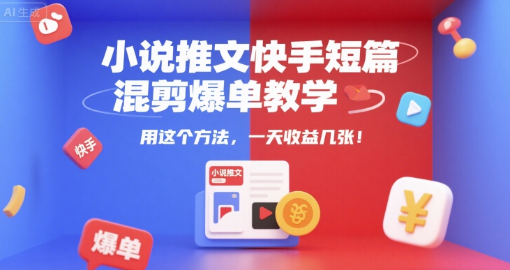 小说推文快手短篇混剪爆单教学，用这个方法，一天收益几张-21资源库