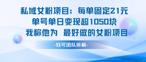 私域女粉项目：每单固定21块，单日变现超1k+，最好做的女粉项目-21资源库