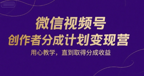 微信视频号创作者分成计划变现营，用心教学，直到取得分成收益-21资源库