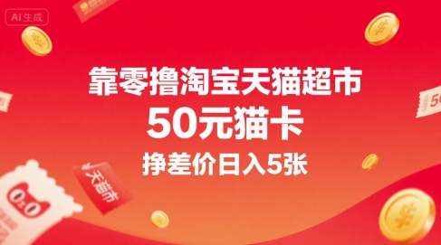 靠零撸淘宝天猫超市50元猫卡，挣差价日入5张-21资源库