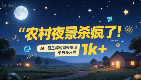 农村夜景杀疯了！AI一键生成治愈系慢生活，单日狂入1k+-21资源库