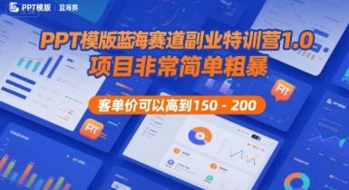 PPT模版蓝海赛道副业特训营1.0，项目非常简单粗暴，客单价可以高到150-200-21资源库