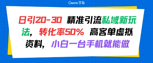 日引 20-30 精准引流私域新玩法，转化率50% 高客单虚拟资料，小白一台手机就能做-21资源库