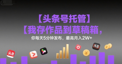 【头条号托管 】我存作品到草稿箱，你每天5分钟发布，最高月入2W+【揭秘】-21资源库