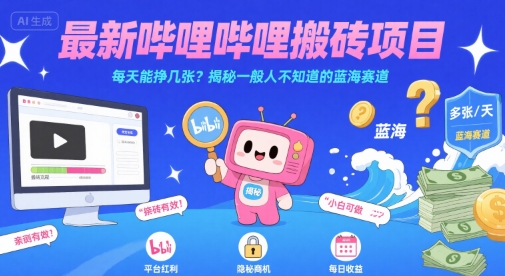 最新哔哩哔哩上B站搬砖项目，每天能挣几张？揭秘一般人不知道的蓝海赛道-21资源库