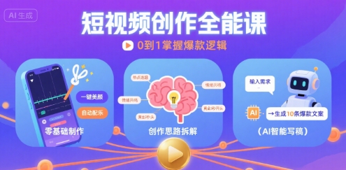 短视频创作课，短视频制作、创作思路、Ai写爆款文案-21资源库