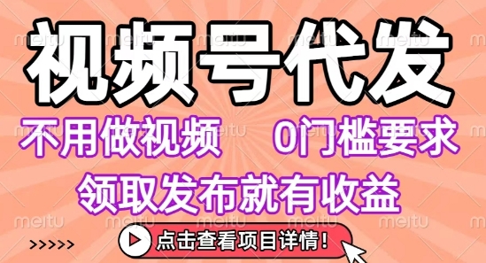 视频号代发，不用剪辑不用做视频，0门槛要求，领取发布就有收益，任务没有无上限，小白轻松上手【揭秘】-21资源库