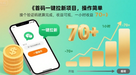 首码一键拉新项目，操作简单，接个验证码就算完成，收益可观， 一小时收益70+【揭秘】-21资源库