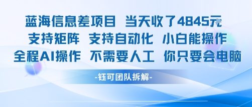 蓝海信息差项目当天收米1k+ 支持矩阵支持自动化小白能操作全程AI操作不需要人工你只要会电脑-21资源库