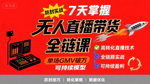 无人直播带货全链防封实战课，7天掌握高转化直播技术，实现单场GMV破万可持续模型-21资源库