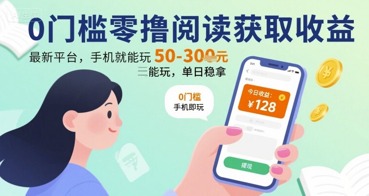 0门槛零撸阅读获取收益：最新平台，手机就能玩，单日稳拿 50-3张 【揭秘】-21资源库