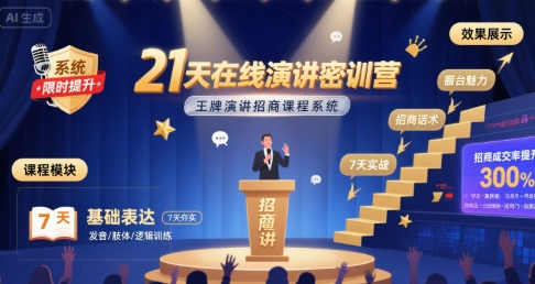 21天在线演讲密训营，王牌演讲招商课程系统-21资源库