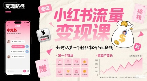 小红书流量变现课，如何从第一个粉丝就开始挣钱-21资源库
