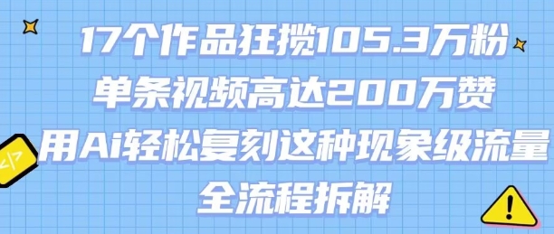 17个作品狂揽105.3W粉，单条视频高达200W赞，用Ai轻松复刻这种现象级流量!(全流程拆解)-21资源库