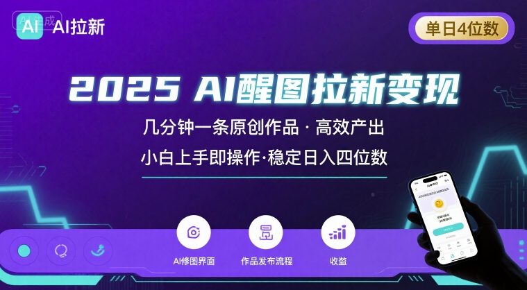 2025最强AI醒图拉新，几分钟一条原创作品，单日收入4位数，小白也能上手操作-21资源库