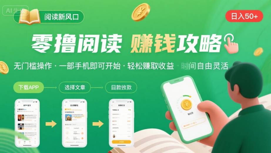 零撸阅读新风口，无门槛轻松挣，一部手机，日入 50-3张【揭秘】-21资源库