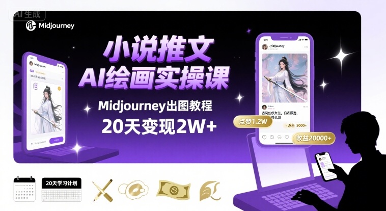 小说推文干货分享之AI绘画MJ出图实操课，用Midjourney做小说推文，20天挣2w-21资源库