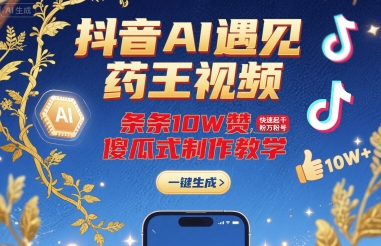 抖音AI遇见药王视频，条条10W赞，快速起千粉万粉号，傻瓜式制作教学-21资源库