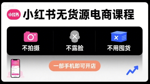 小红书无货源电商课程，不拍摄不露脸不用囤货，一部手机即可开店-21资源库