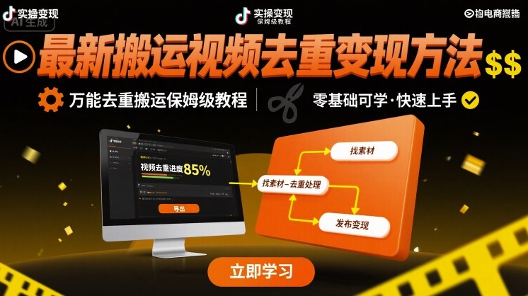 最新搬运视频去重变现方法，万能去重搬运保姆级教程-21资源库