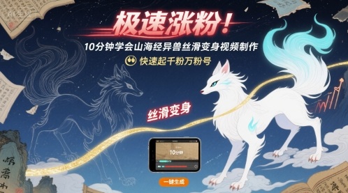 极速涨粉！10分钟学会山海经异兽丝滑变身视频制作，快速起千粉万粉号-21资源库