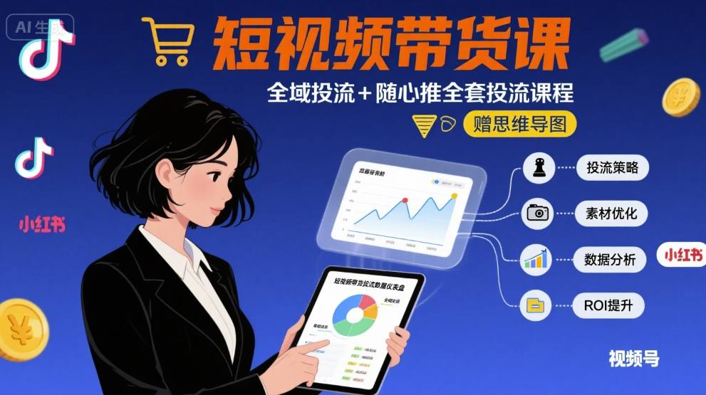 最新短视频带货课，全域投流+随心推全套投流课程+思维导图-21资源库