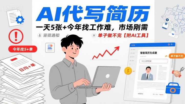 AI代写简历，一天5张+今年找工作难，市场刚需，单子做不完【附AI工具】-21资源库