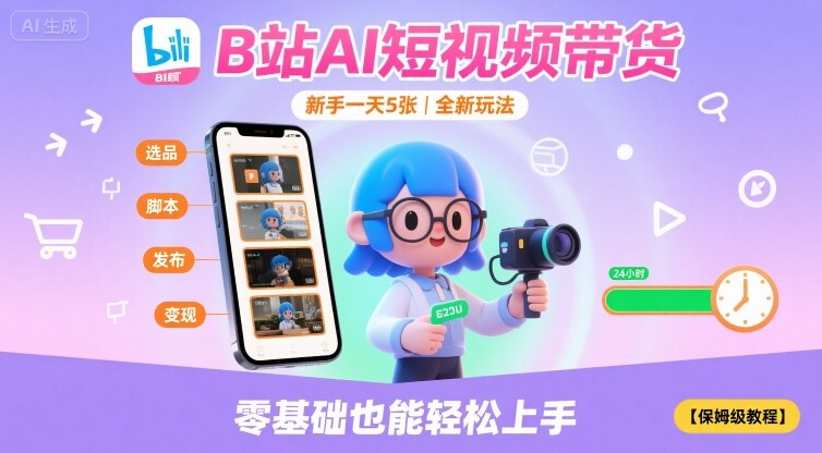 B站AI短视频带货，新手一天5张，全新玩法【保姆级教程】-21资源库