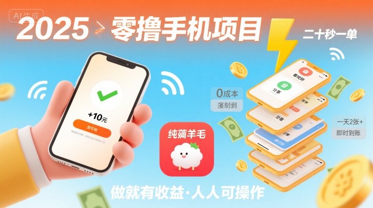 2025年零撸手机项目，二十秒一单，纯薅羊毛 一天2张+做就有【揭秘】-21资源库