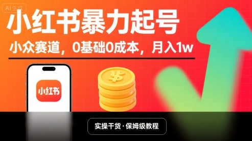 小红书暴力起号，小众赛道，0基础0成本，月入1w-21资源库