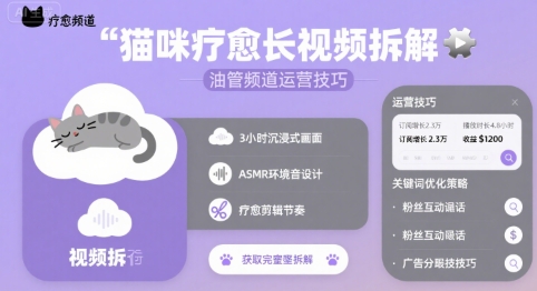 猫咪疗愈长视频拆解 &油管频道运营技巧-21资源库