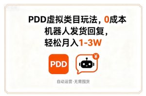 PDD虚拟类目玩法，0成本，机器人发货回复，轻松月入1-3W-21资源库