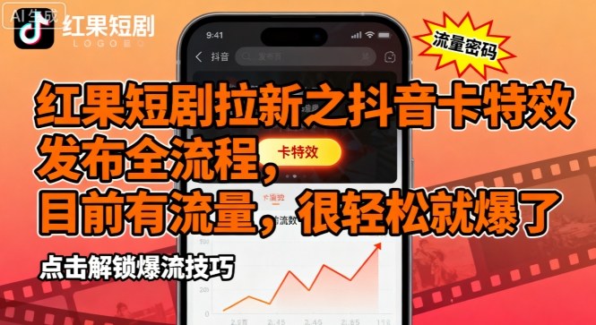 红果短剧拉新之抖音卡特效发布全流程，目前有流量，很轻松就爆了-21资源库