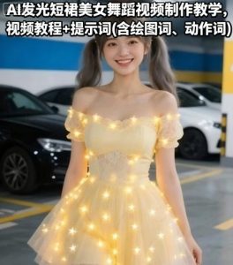 AI发光短裙美女舞蹈视频制作教学，视频教程+提示词(含绘图词、动作词)-21资源库
