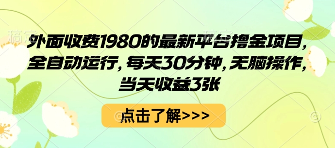 外面收费1980的最新平台撸金项目，全自动运行，每天30分钟，无脑操作，当天收益3张【揭秘】-21资源库
