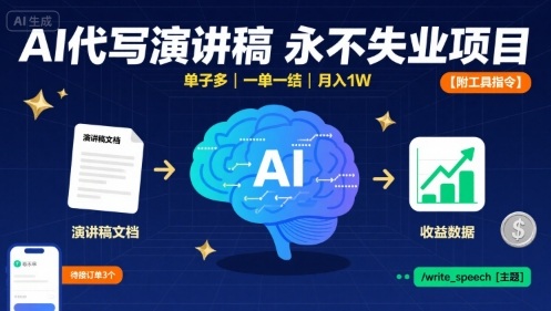 AI代写演讲稿，永不失业项目，单子多，一单一结，月入1W【附工具指令】-21资源库