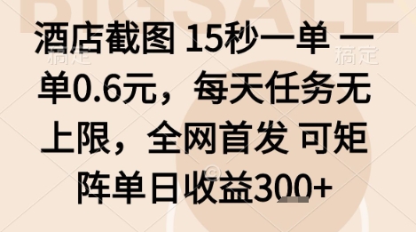 酒店截图项目，15秒一单，一单0.6米，每天任务无上限，全网首发可矩阵单日收益3张+【揭秘】-21资源库