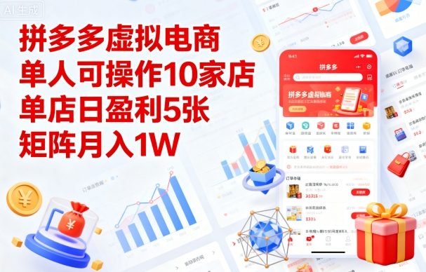 拼多多虚拟电商，单人可操作10家店，单店日盈利5张，矩阵月入1W+【揭秘】-21资源库