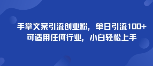 手掌文案引流创业粉，单日引流100+，可适用任何行业，小白轻松上手-21资源库