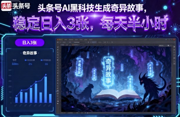 头条号AI黑科技生成奇异故事，稳定日入3张，每天半小时-21资源库
