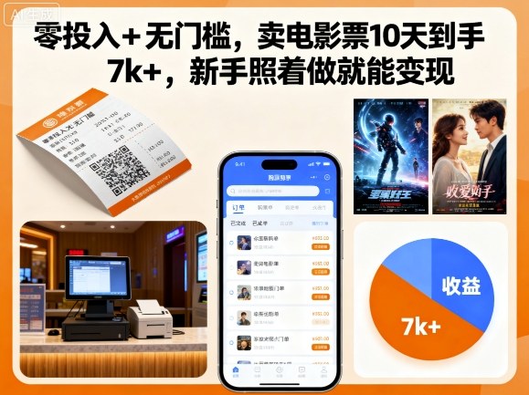 零投入+无门槛，卖电影票10天到手7k+，新手照着做就能变现【揭秘】-21资源库