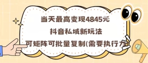 当天最高变现1k+，抖音私域新玩法，可矩阵可批量复制-21资源库
