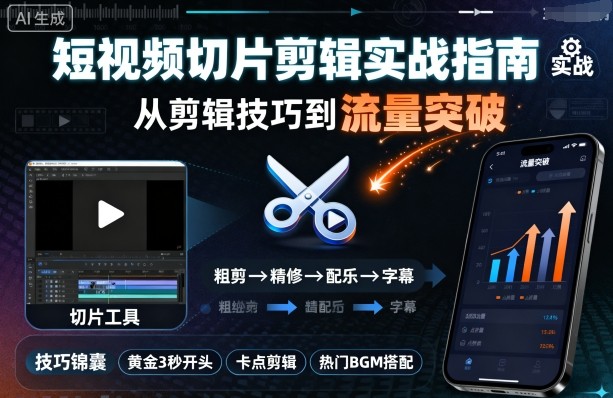 短视频切片剪辑实战指南，从剪辑技巧到流量突破-21资源库