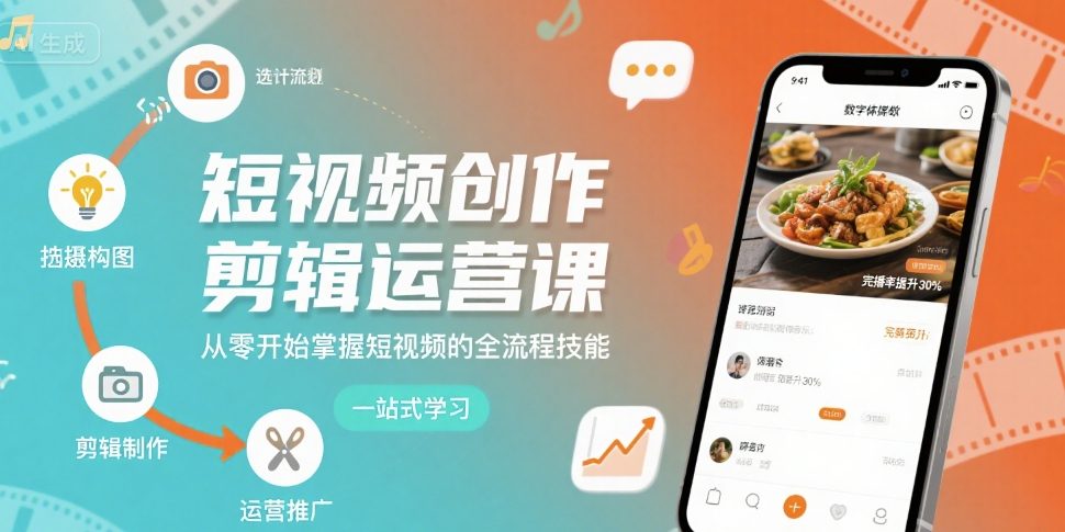 短视频创作剪辑运营课，从零开始掌握短视频的全流程技能-21资源库