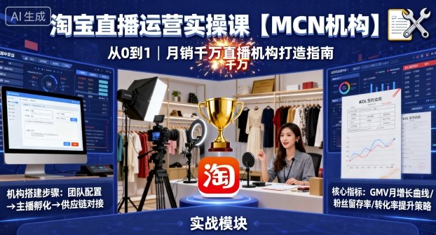 淘宝直播运营实操课【MCN机构】，从0到1做一家月销千W的直播机构-21资源库